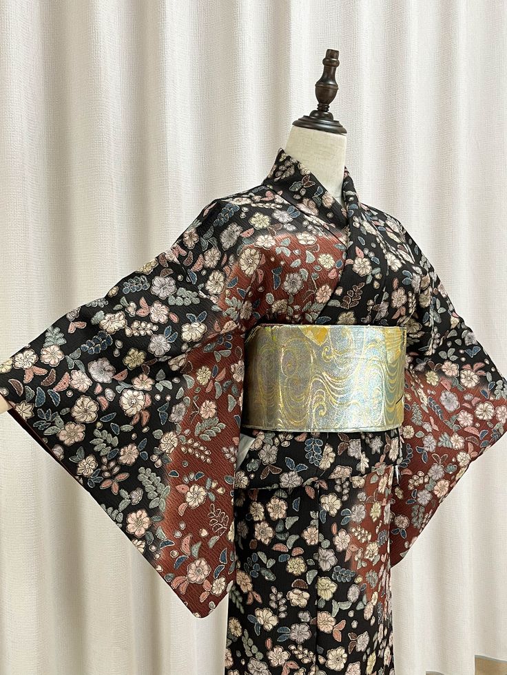 This is a Rank A Japanese Vintage Antique Houmougi Kimono one pcs only /high quality kimono from Japan. 身丈（clothes length from the shoulder): 160cm 裄丈(the length from the center of the neck to the bottom of the sleeve): 64.5cm 袖丈 (sleeve height): 47cm Material: High-Quality Polyester *The texture of the kimono does not feel cheap or low-quality, even though it is made of polyester fabric. The touch and feel of the material is actually quite pleasant and luxurious. Condition: Rank A - Rank S (9.9 Traditional Kimono, Womens Kimono, Japanese Women, Vintage Japanese, Silk Fabric, Dress Clothes For Women, Vintage Antiques, Polyester Fabric, Dress Outfits