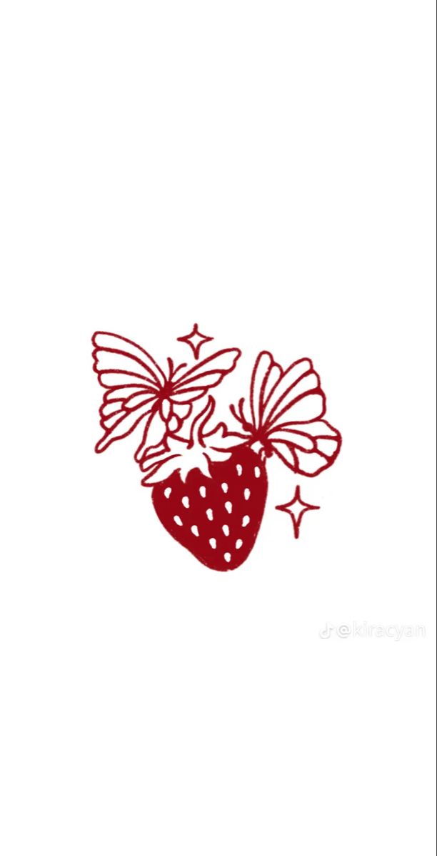 a drawing of a strawberry with butterflies on it