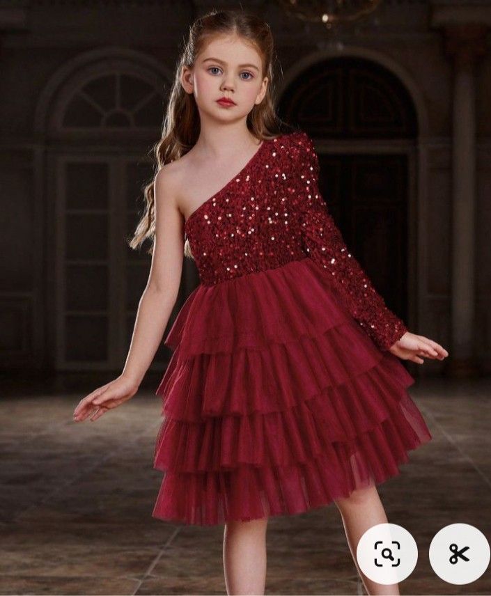 Gowns For Girls 10-12, Party Wear For Girls Kids, Long Gown Dress For Kids, Sequence Dress For Kids, Kids Gown Design Simple, Christmas Dress Aesthetic, Christmas Outfit For Kids, Red Dresses For Kids, Kids Formal Wear