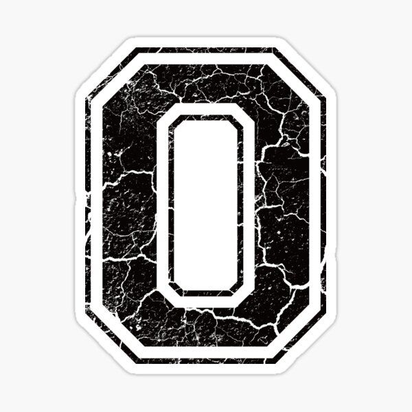 a black and white sticker with the letter o in cracked paint on it's surface