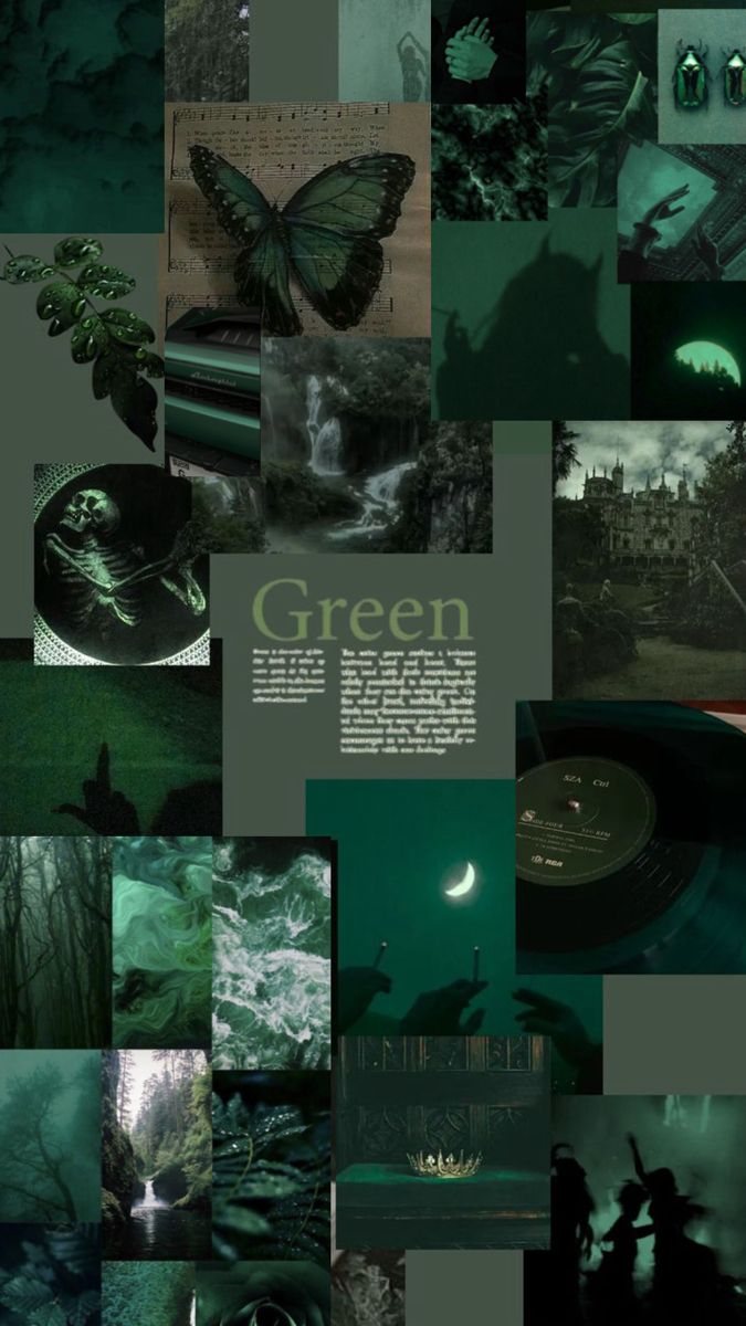 a collage of green and black images with the words green in it's center