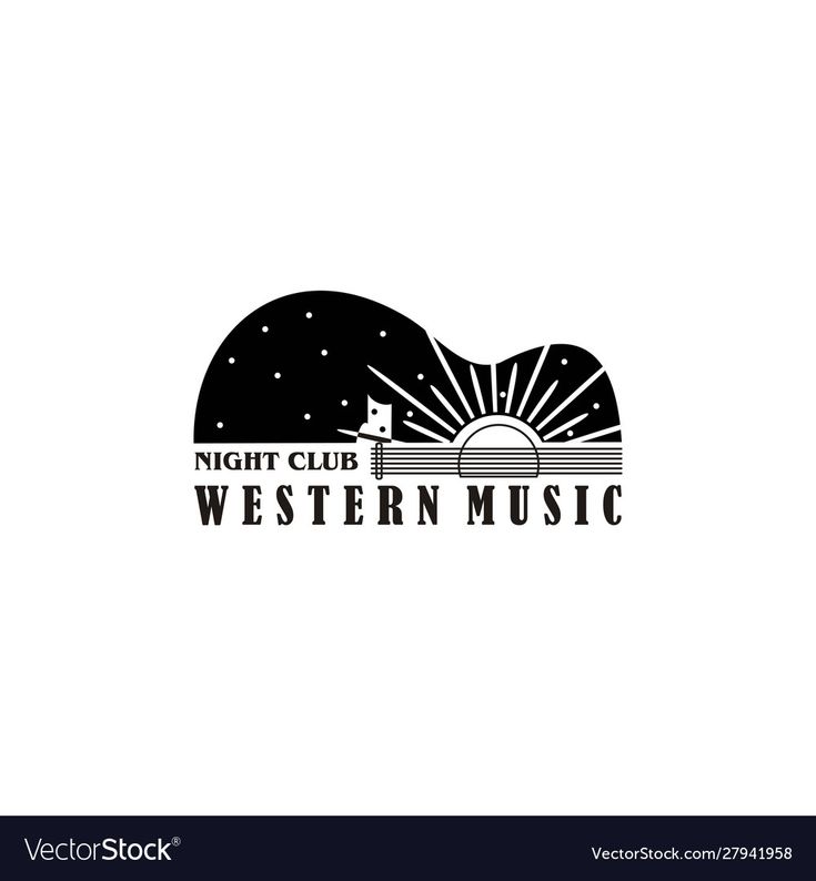 the night club western music logo is black and white with sunbeams on it