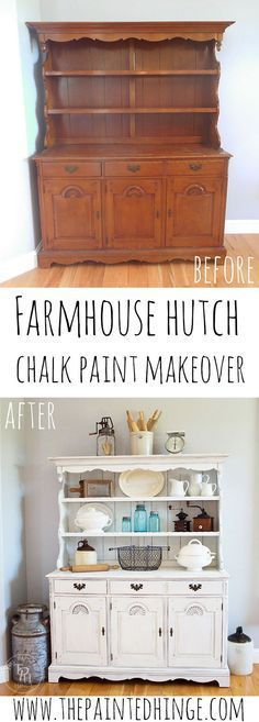 an old dresser is transformed into a farmhouse hutch