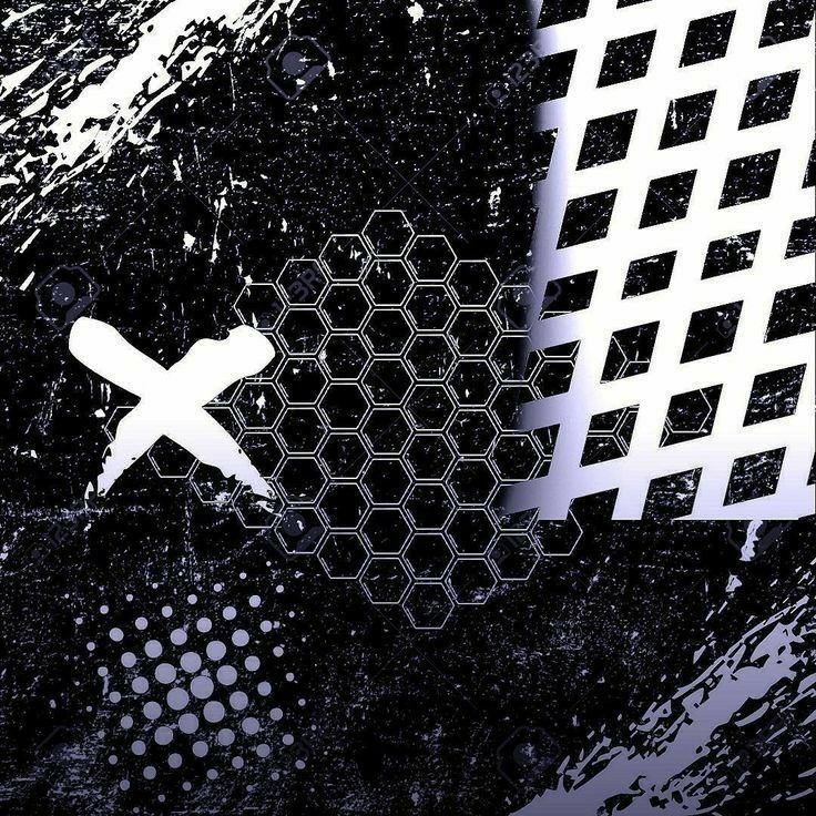 an abstract black and white background with hexagons, dots and lines on it