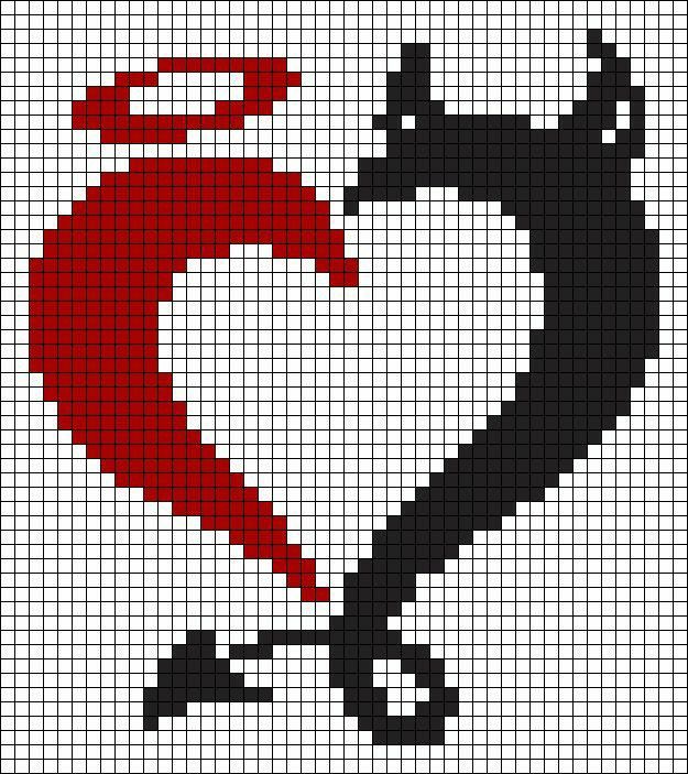 a cross stitch pattern with a red and black bird on it's back side