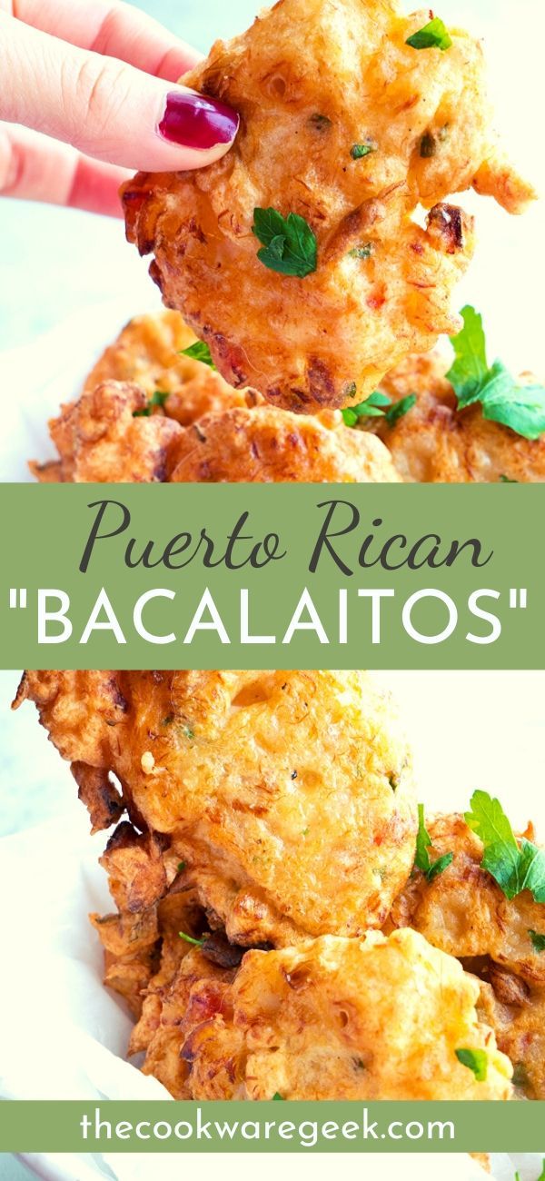 some food is stacked on top of each other with the words, puerto rican bacalatos