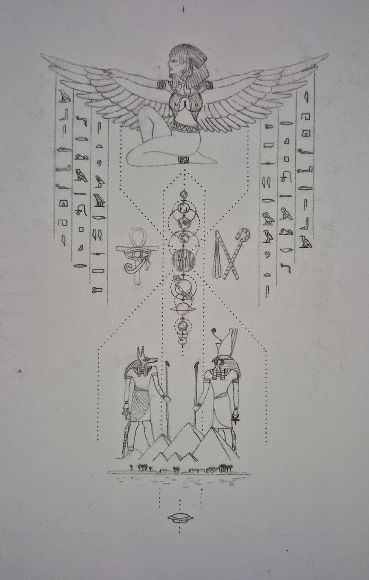 an image of egyptian symbols on a white paper with black lines in the middle and bottom