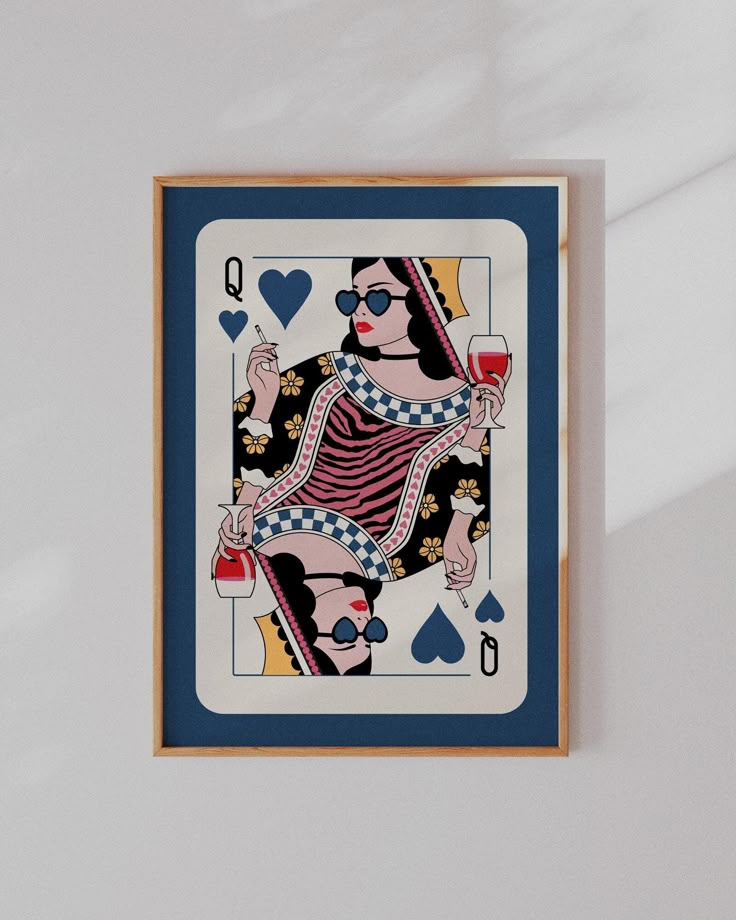 a playing card with an image of a woman holding a wine glass in her hand