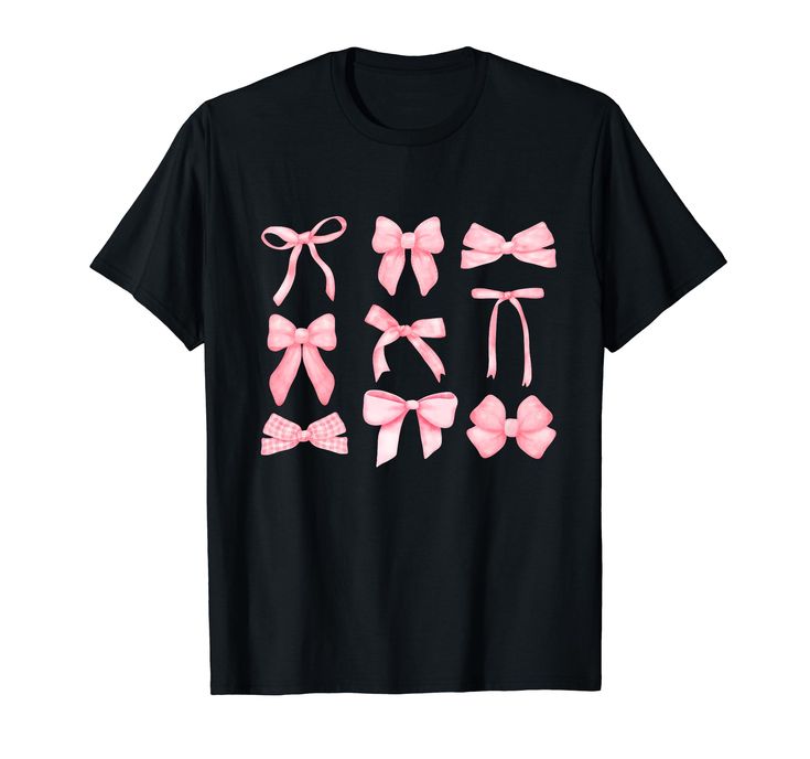 pink bows on black t - shirt for girls and boys with bow ties in the front