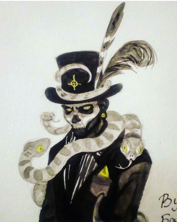 a drawing of a man in top hat holding a snake