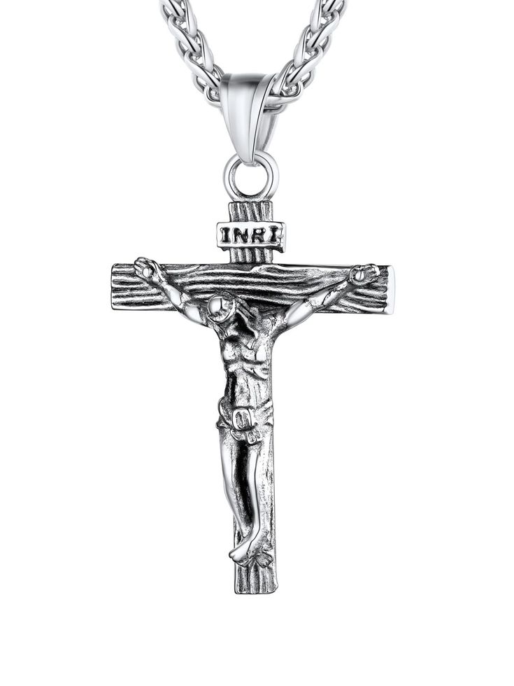 PRICES MAY VARY. Material: Stainless steel. Durable and hypoallergenic. Nickel free.:Yes Pendant: 2 inches,Free Chain: 20+2 inches/resizable. 316L Stamp on clasp. You can also put other chain with the pendant, the pendant loop can bear a chain 6mm wide. Black Enamel Classic Vintage Jesus Christ Crucifix cross pendant. 6 Color Options for your preference: Silver/ black/ gold/rose gold/ blue/stainless steel. Warranty: 90-Day Money Back guarantee or Exchange. Come with U7 design gift box.Choose Ful Baptism Christian, Jesus Necklace, Stainless Steel Cross Pendant, Crucifix Necklace, Boyfriend Christmas, Wearing Jewelry, Twisted Metal, Bangles Making, Mother Christmas Gifts