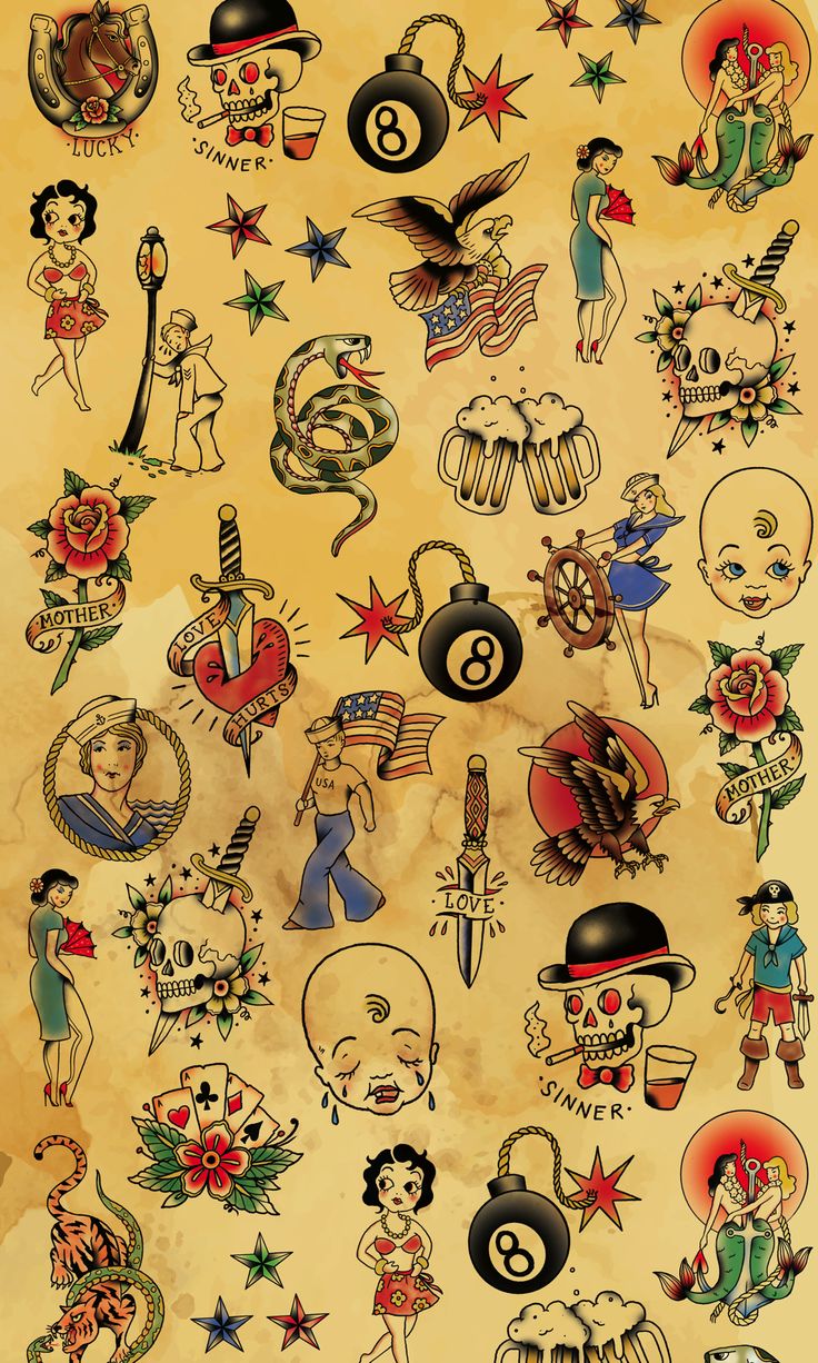 an old school tattoo design with various designs