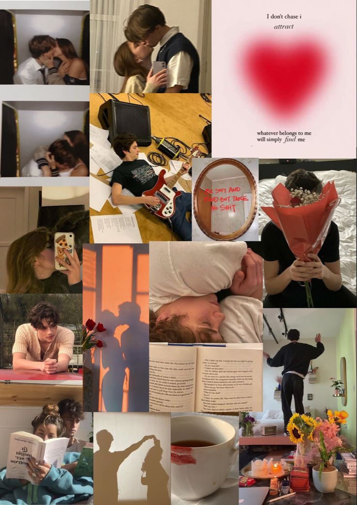 a collage of photos with people and books