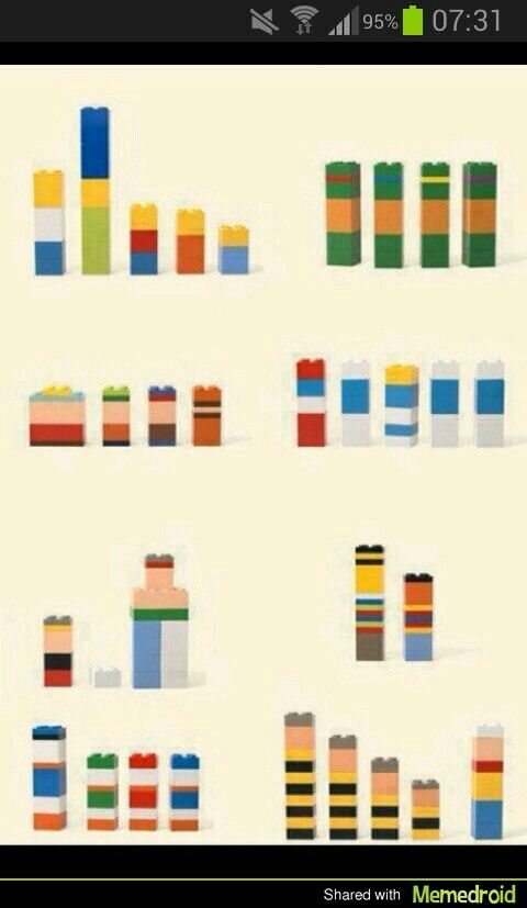 the legos are all different colors and shapes