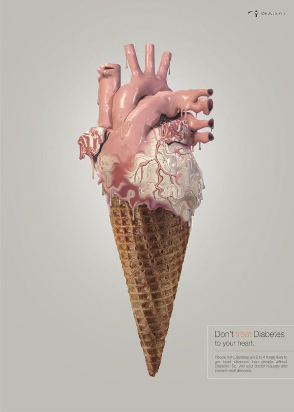 an ice cream cone with a human heart on it's side and blood running down the sides