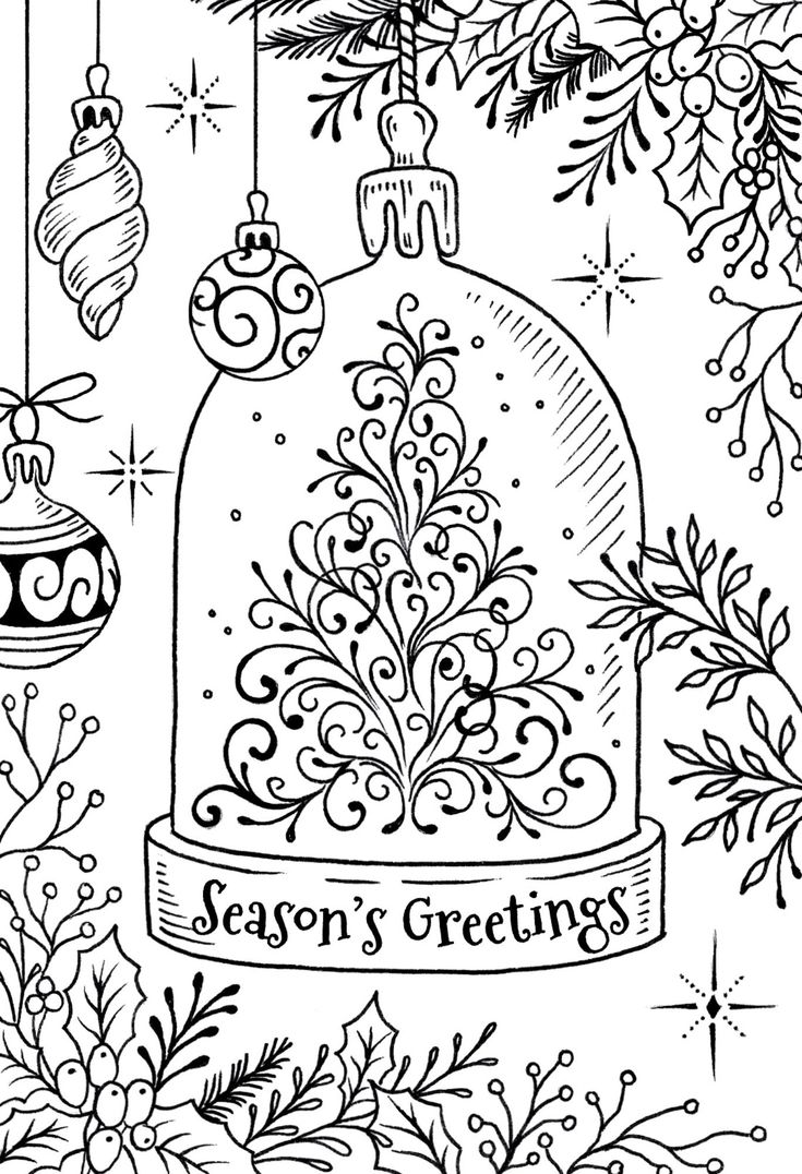 a christmas ornament with ornaments and snowflakes on it, in black and white