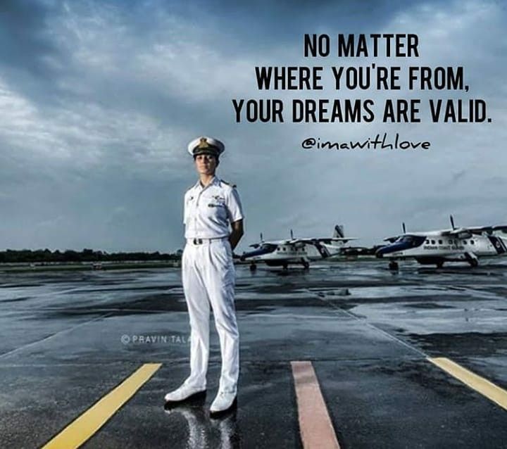 a sailor standing on the tarmac in front of airplanes with a caption that reads, no matter where you're from, your dreams are valid