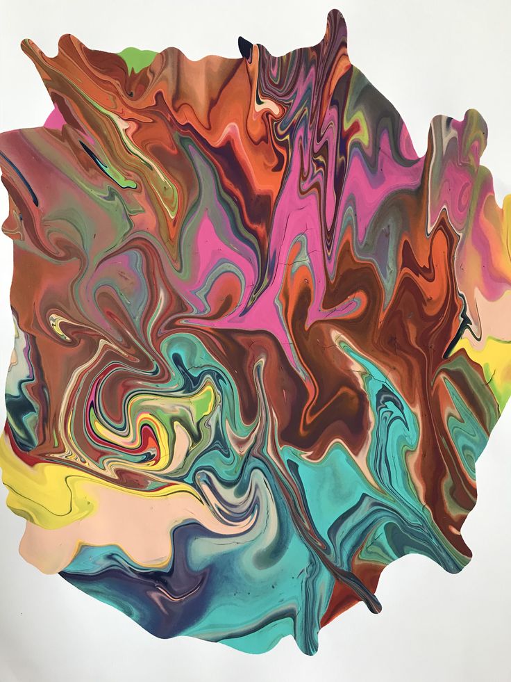 an abstract painting with multicolored paint on it's surface and white background