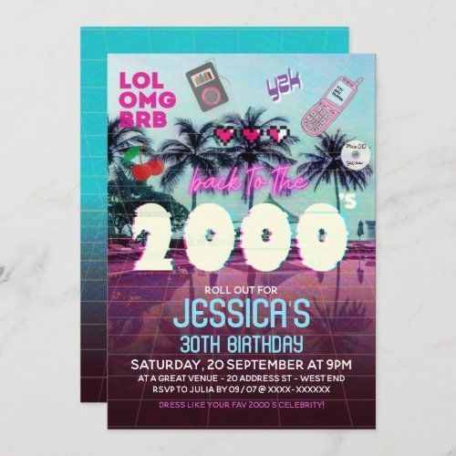 this is an image of a birthday party with palm trees and the numbers 2000 on it