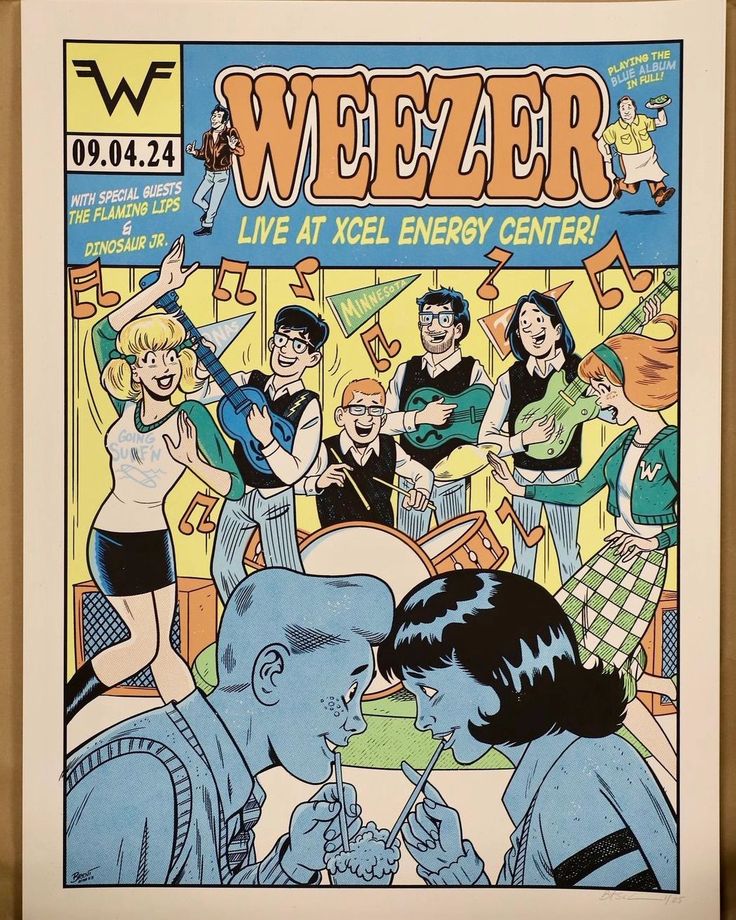 the cover to weezer magazine, featuring an image of a man talking to a woman