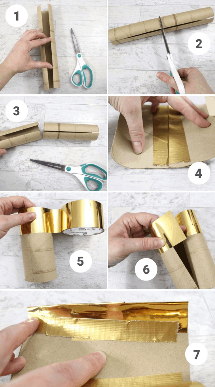 step by step instructions on how to make a gold wrapping paper roll christmas tree ornament