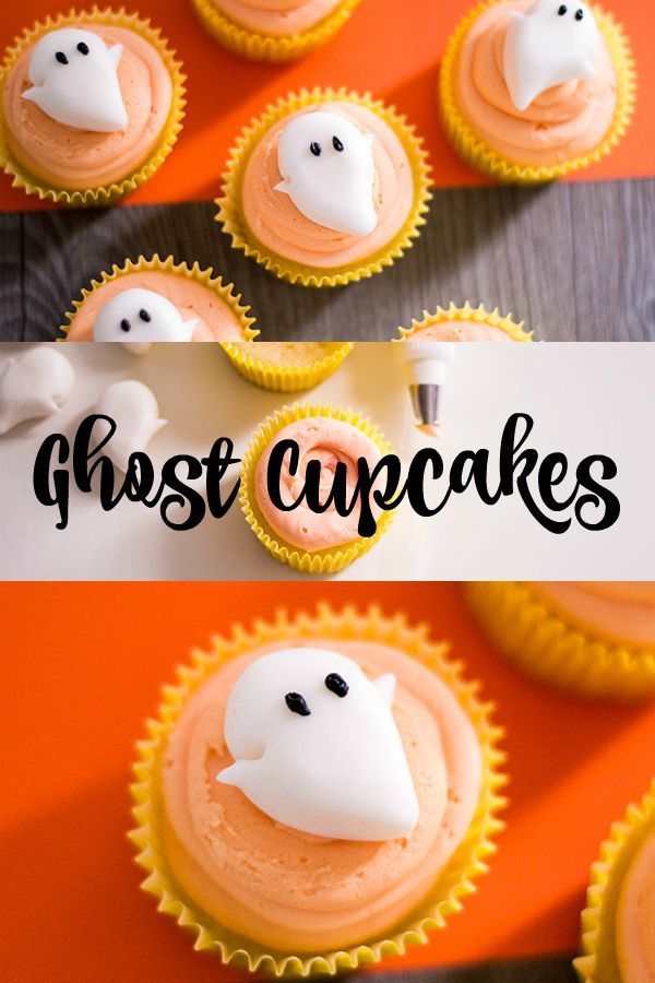 cupcakes with frosting and ghost faces on them