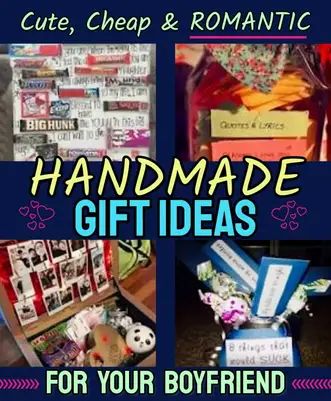 handmade gift ideas for boyfriends and girlfriends are featured in this postcard collage