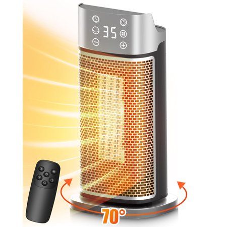 an image of a heater that is on display with the remote pointing at it