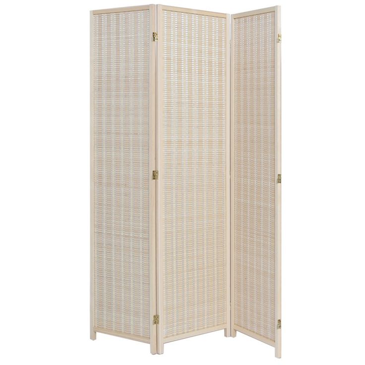 a room divider made out of wood and rattan with two doors on each side