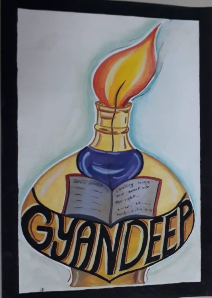 a painting of a bottle with an open book on it and the word's name