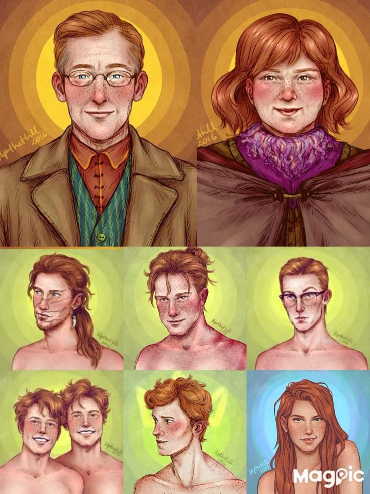 four different colored portraits of people with glasses