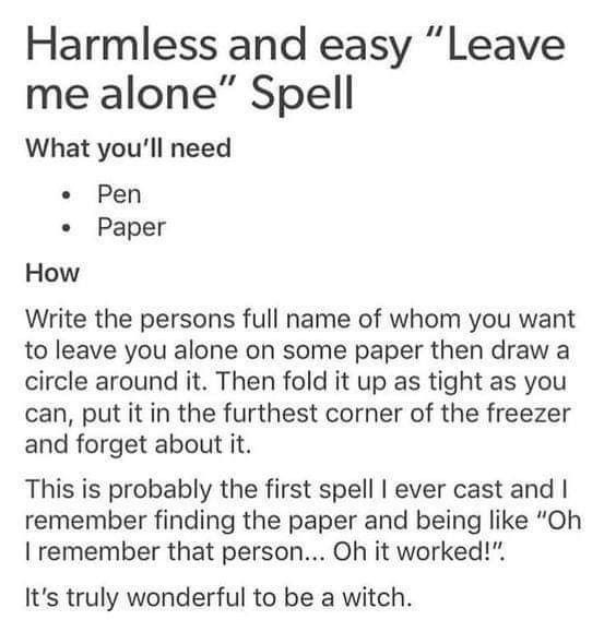 Leave Me Alone Spell, Witchcraft Spells For Beginners, Spells For Beginners, Wiccan Witch, Magick Spells, Eclectic Witch, Wiccan Spell Book, Witchcraft Spell Books, Witch Spell Book