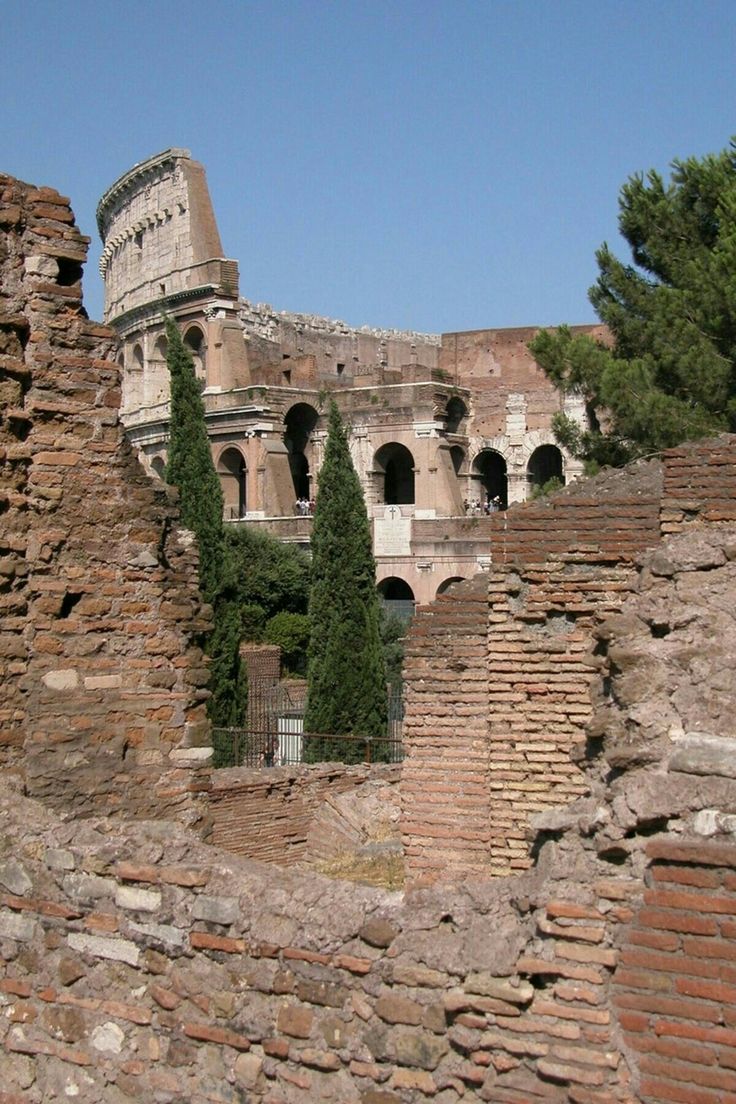 the ruins of an old building with trees growing out of it