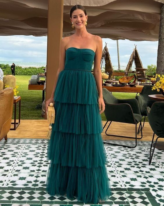 Flowy Evening Gown, Bridesmaid Gown Tulle, Green Layered Prom Dress, Tiered Evening Dress, Formal Ruffle Dress, Ruffled Long Dress, Tiered Prom Dresses, Tulle Wedding Guest Dress, Light Teal Prom Dresses