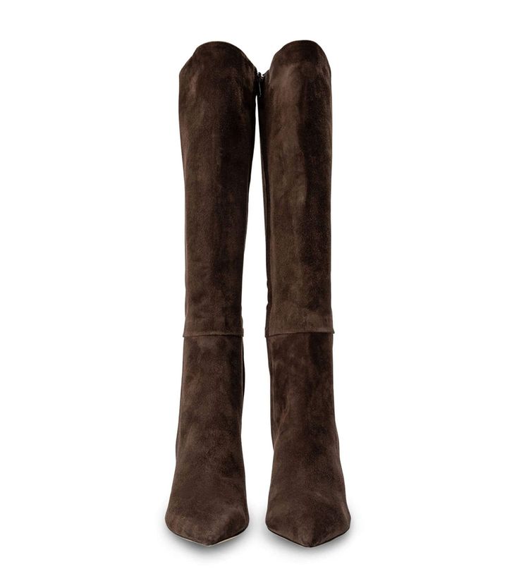 Get your shot of espresso with the suede Apollo knee-high boot. Donning a slender calf rise, pointed toe design, high stiletto heel and a full length zip means this boot meets all the criteria for your perfect winter staple. -Material: Suede leather -Sole: Man-made -Fit: True to size -Toe-shape: Pointed -Features: Stiletto Heel -Leg Height: 39cm -Heel: 10.5cm Leg Height x Calf Circumference x Opening Circumference 5 – 372mm x 282mm x 300mm 5.5 -376.5mm x 286.5mm x 305mm 6 – 381mm x 291mm x 310mm Brown Suede Boots Outfit, Suede Boots Outfit, Shot Of Espresso, Thigh High Boots Flat, Shop Boots Online, Suede Knee High Boots, Shop Boots, Embellished Heels, Metallic Shoes