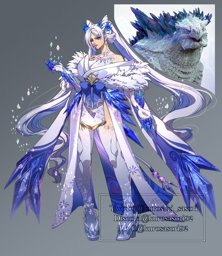 an anime character with white hair and blue wings, standing next to a large creature