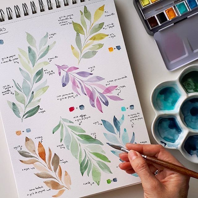 a person is painting leaves with watercolors