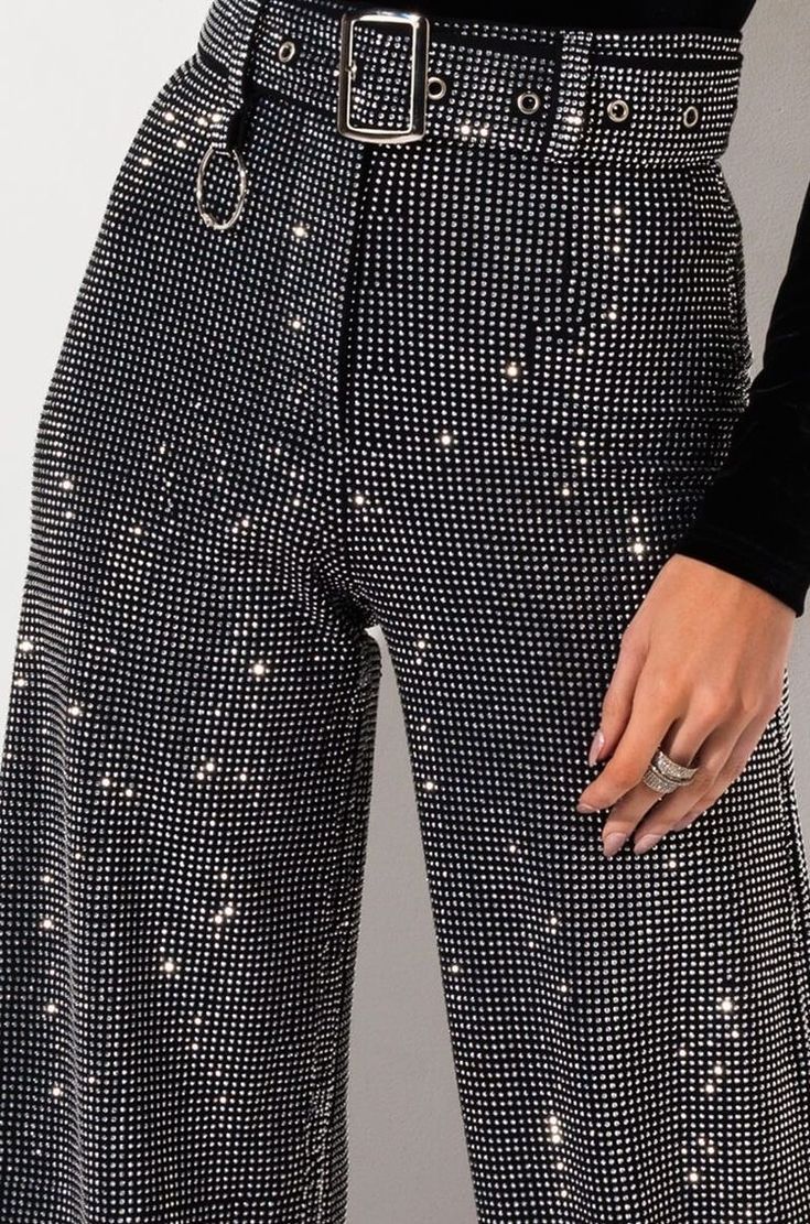 Rhinestone Pants, Plus Size Wide Leg Pants, High Waist Wide Leg Pants, High Waist Fashion, Crystal Diamond, Pants Outfit, Waist Belt, Leg Pants, Wide Leg Pants