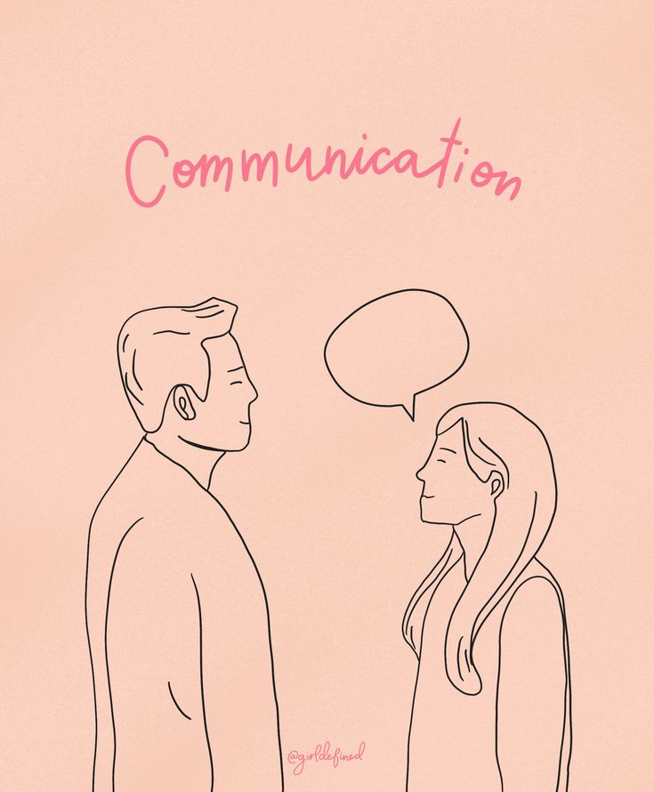 a drawing of a man and woman facing each other with the words communication above them