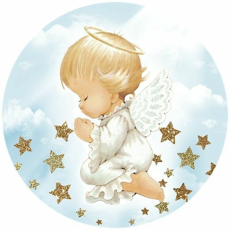 a little angel sitting on top of stars in the sky