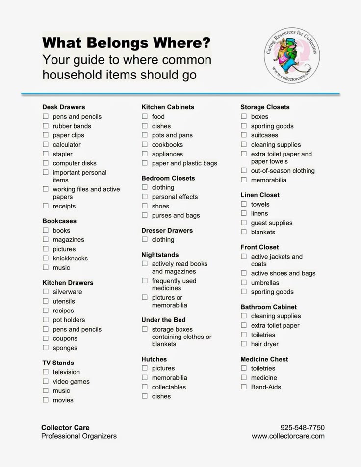 a printable checklist with the words, what belongs where?