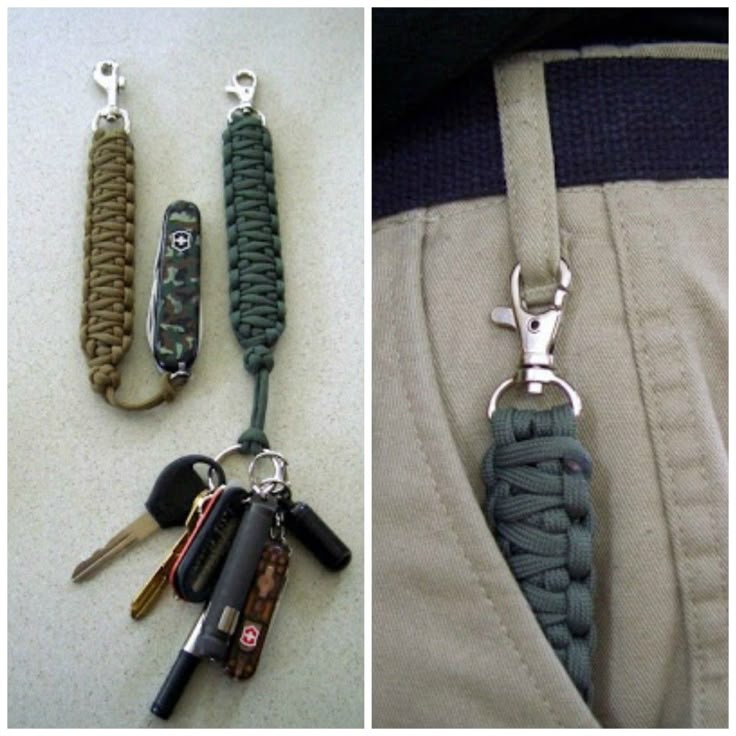 three different images of keys and lanyards attached to each other