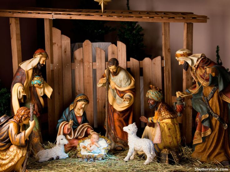 a nativity scene with the birth of jesus