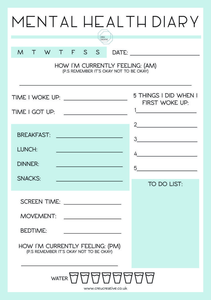 the printable mental health diary