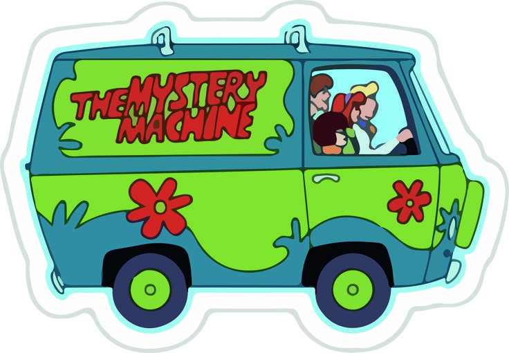 the mystery machine van is painted green and blue with flowers on it's side