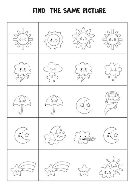 worksheet for kids to learn how to find the same pictures and color them