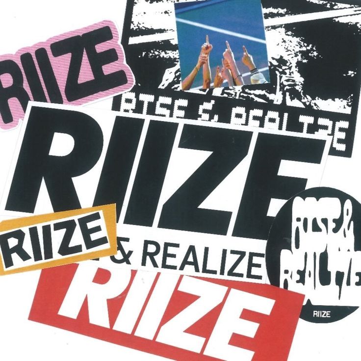 some stickers are on the side of a white wall that says rize and realize