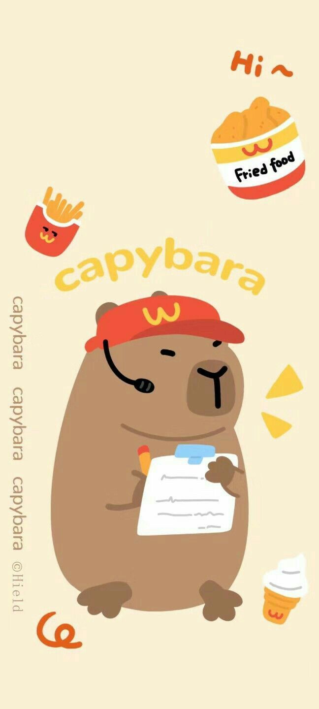 a cartoon bear holding a piece of paper with the caption cappybar on it