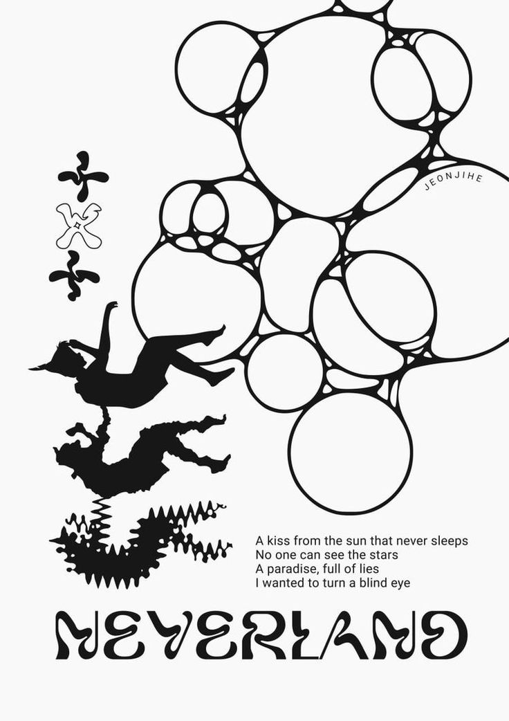 a black and white poster with the words neverland