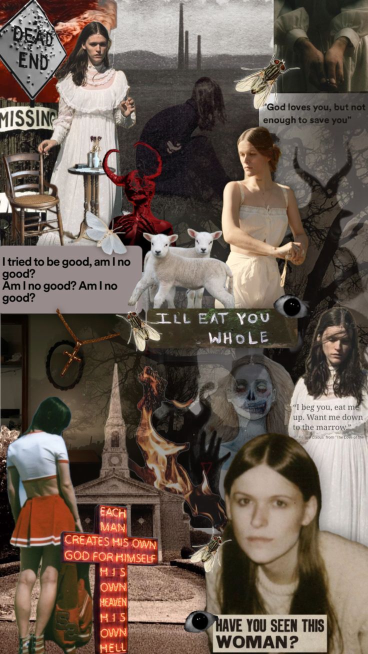 the collage has many different pictures and words on it, including an image of a woman